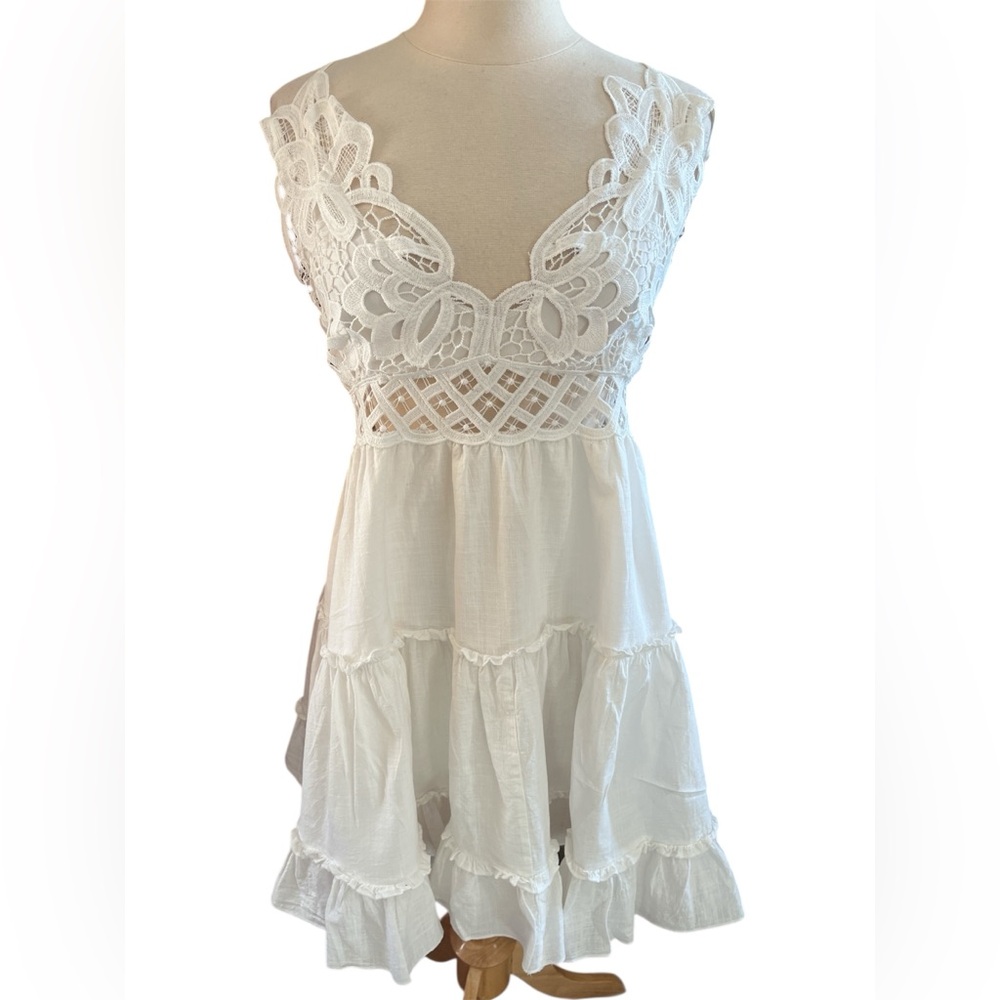 Bohemian White Lace Baby doll tiered Cotton Summer Dress adjustable straps 12